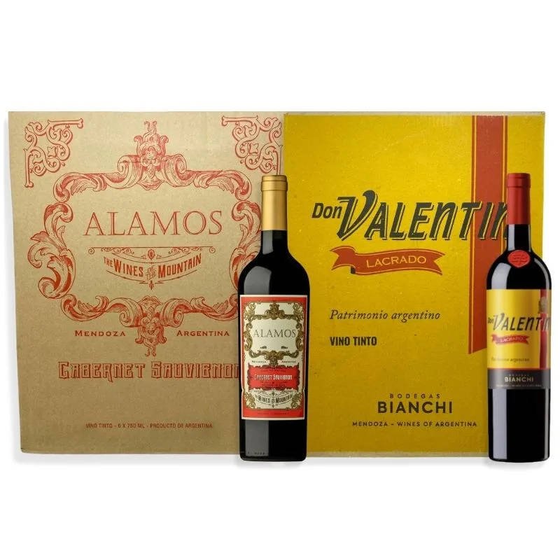 1 CAJA ÁLAMOS CABERNET SAUVIGNON 750ML + 1 CAJA DON VALENTÍN LACRADO TINTO BLEND 750ML
