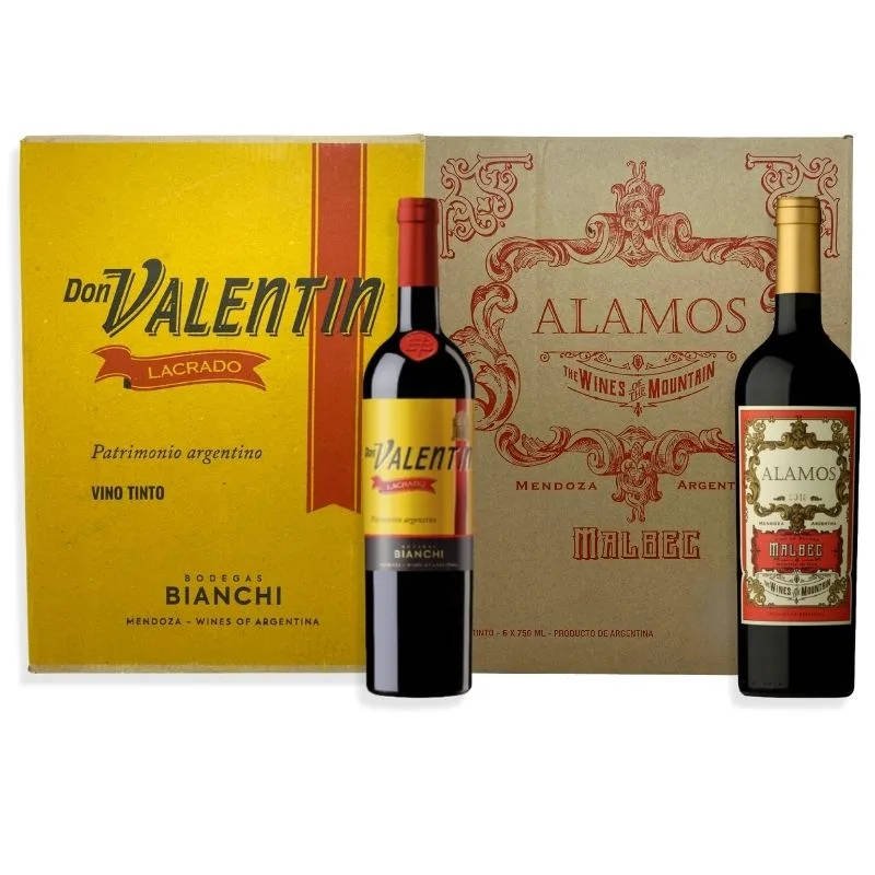 1 CAJA ÁLAMOS MALBEC 750ML + 1 CAJA DON VALENTÍN LACRADO TINTO BLEND 750ML