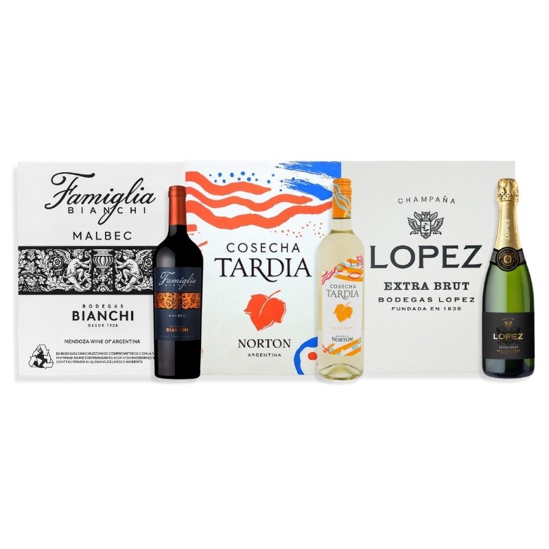 Mix 6u Famiglia Malbec 750ml + 6u Cosecha Tardía Blanco 750ml + López Extra Brut 750ml