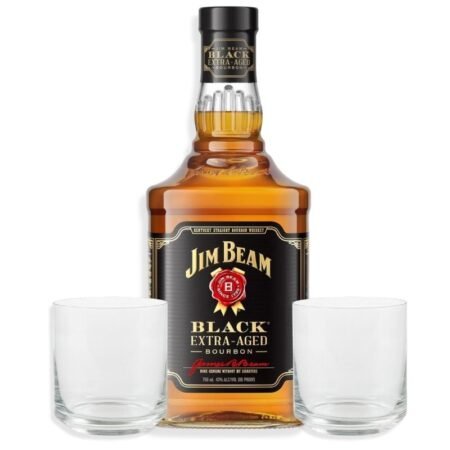 1u Jim Beam Black 750ml+ 2u Vaso De Vidrio Whisky Mareado 400ml