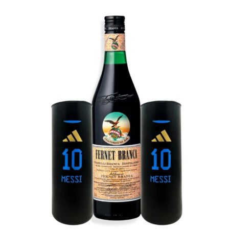 Mix 1u Branca Fernet 750ml + 2u Vaso De Vidrio AFA Messi 10 Adidas Negro 500ml