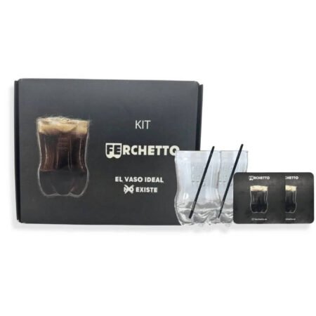 FERCHETTO KIT X2 VASO DE VIDRIO 800ML + SORBETE + POSAVASO C/ESTUCHE