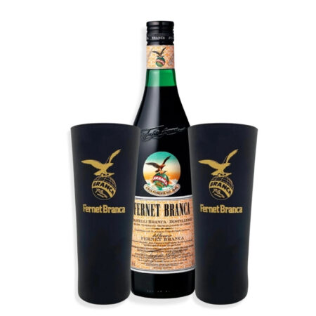 Mix 1u Fernet Branca 750ml +2u Vaso de Vidrio Branca Negro 750ml