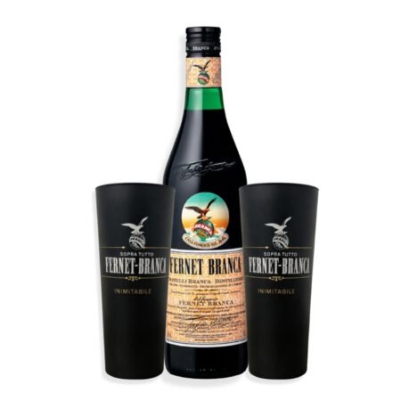 Mix 1u Branca Fernet 750ml + 2u Vaso De Vidrio Fernet Branca Inimitable Negro 750ml
