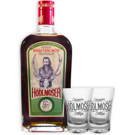 1U HÖDLMOSER 700ML + 2U SHOT DE VIDRIO HÖDLMOSER CORAZÓN SALVAJE 55ML