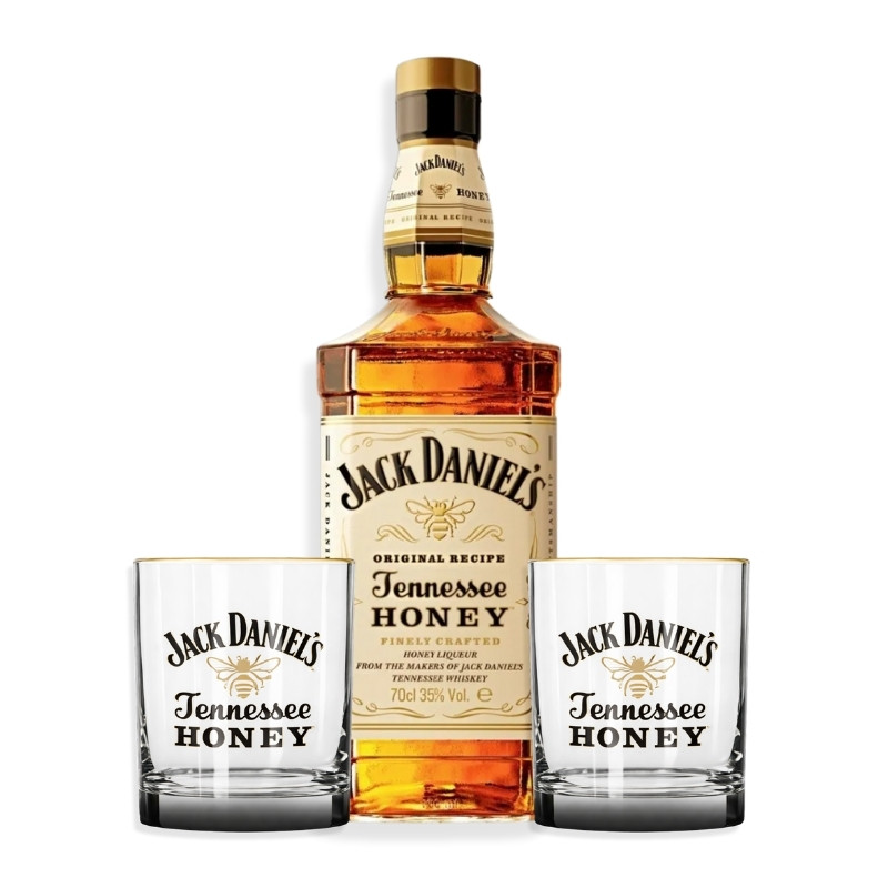 Mix 1u Jack Daniel´s Honey 750ml + 2u Vaso De Vidrio Jack Daniel´s Honey 330ml
