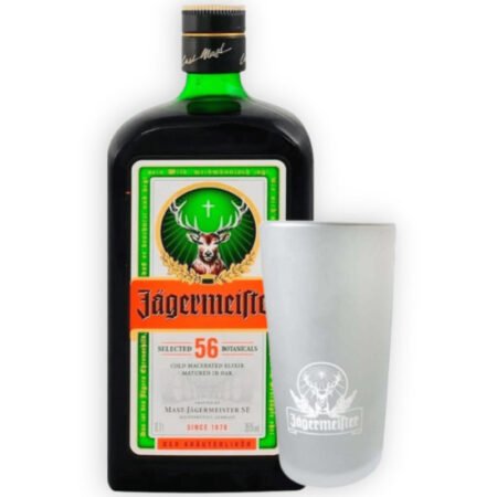 JÄGERMEISTER KRÄUTERLIKÖR 700ML + VASO DE VIDRIO JÄGERMEISTER GRIS 350ML