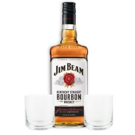 1u Jim Beam White 750ml + 2u Vaso De Vidrio Whisky Mareado 400ml