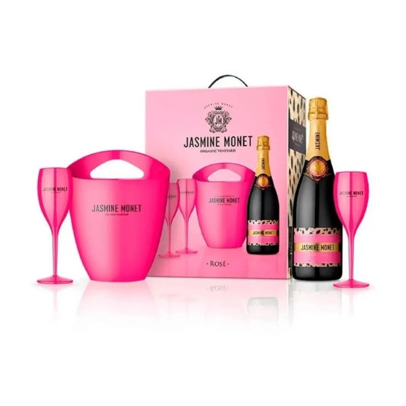 Kit Jasmine Monet Pink 750ml + Frapera + 2 Copas