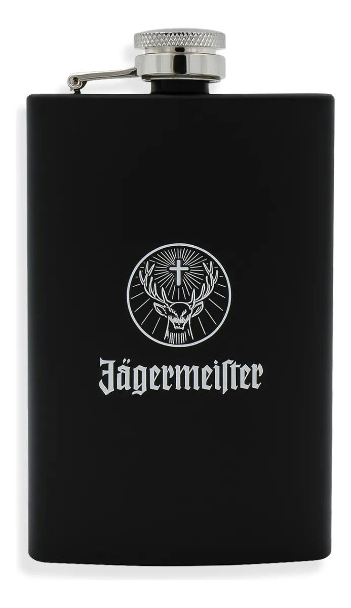PETACA JÄGERMEISTER NEGRA ACERO INOXIDABLE 8OZ 236ML