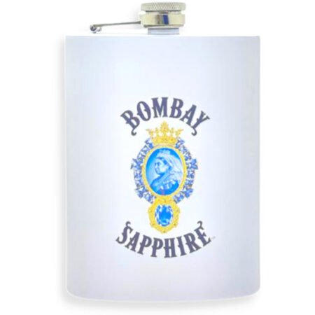 PETACA BOMBAY SAPPHIRE CON LOGO BLANCA ACERO INOXIDABLE 8OZ 236ML
