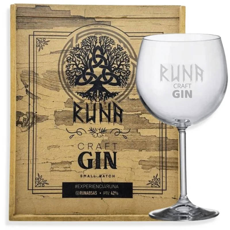 RUNA CRAFT GIN ESTUCHE MADERA P/ BOTELLA 750ML + COPÓN 600ML