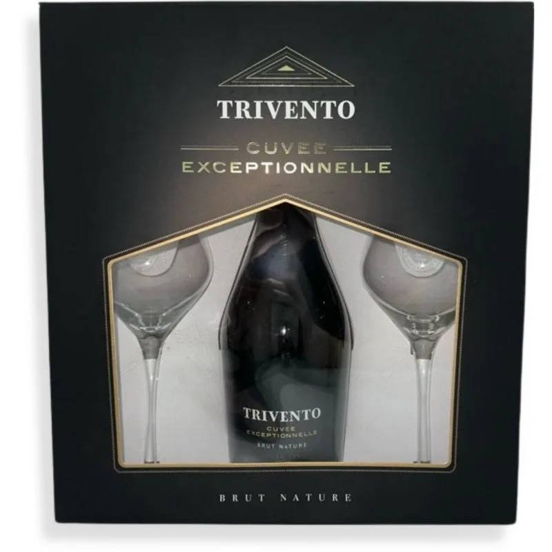 Trivento Brut Nature 750ml + 2 Copas Estuche