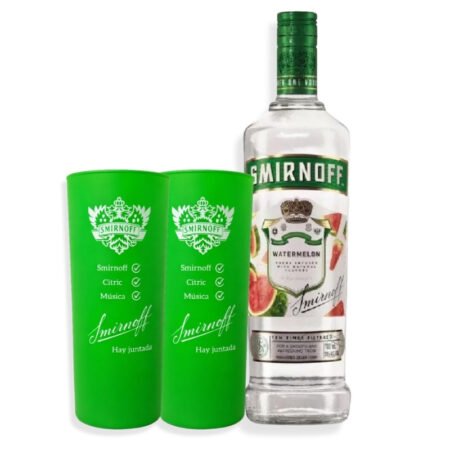 Mix 2u Vaso De Vidrio Smirnoff Verde 450ml + 1u Smirnoff Watermelon 750ml